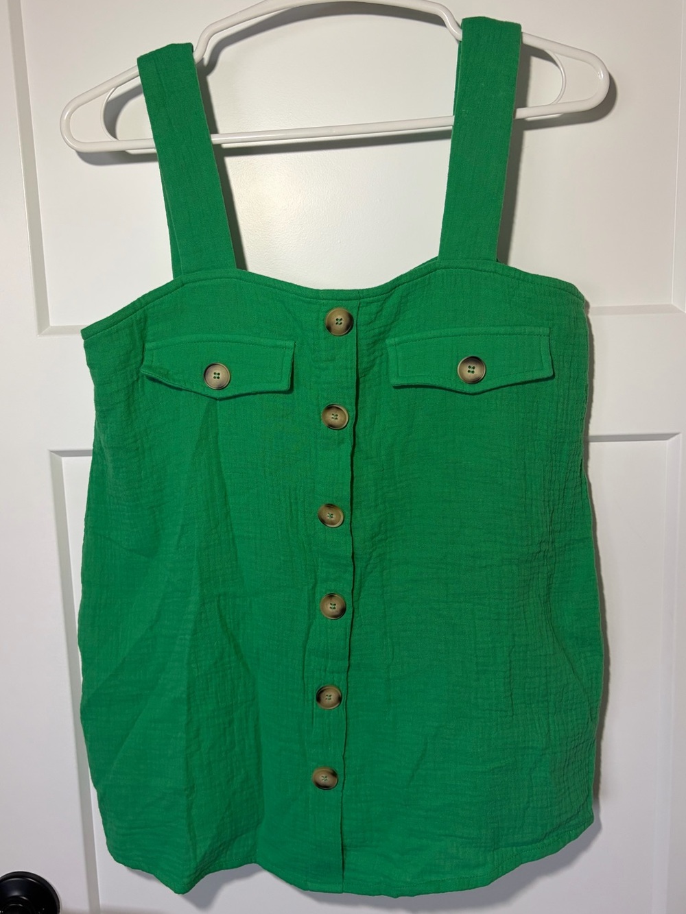 Ott Green Button-Front Square-Neck Tank Top